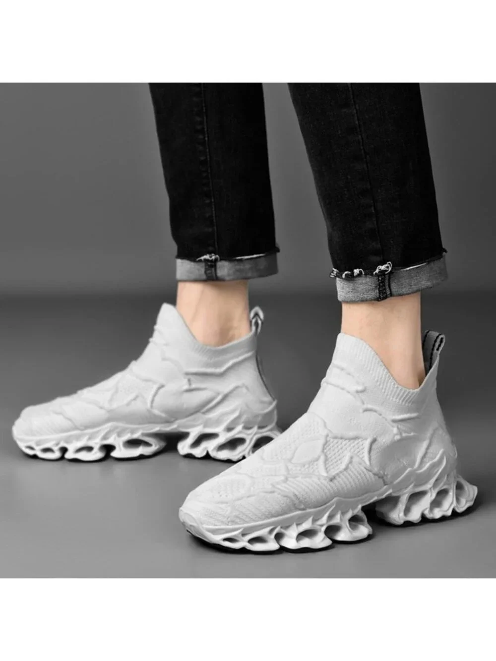 🆕Men's All White Slip on Loafers Walking Tennis Shoes Running Blade Sneakers